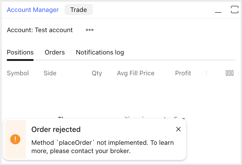 Toast message stating that the order is rejected