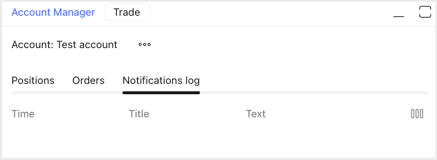 The Notifications log page in the Account Manager