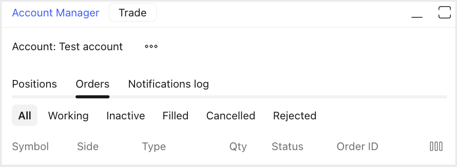 The Orders page in the Account Manager